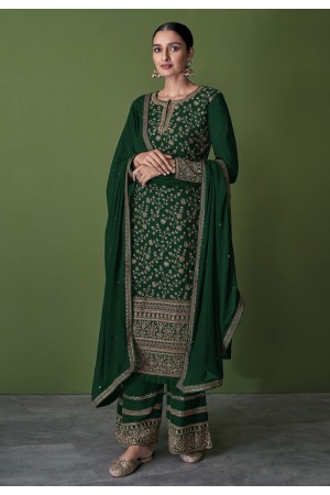 Faux georgette embroidered pakistani suit in Green colour 151C