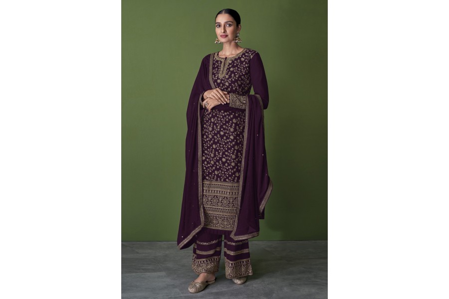 Light Blue Palazzo style Suit Faux Georgette main image 1