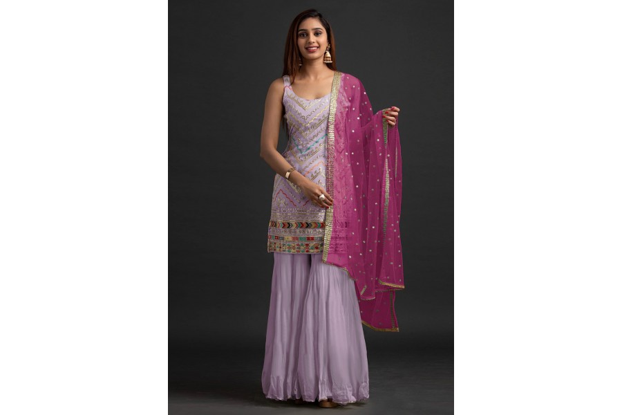 Purple Faux Georgette Lehenga Suit