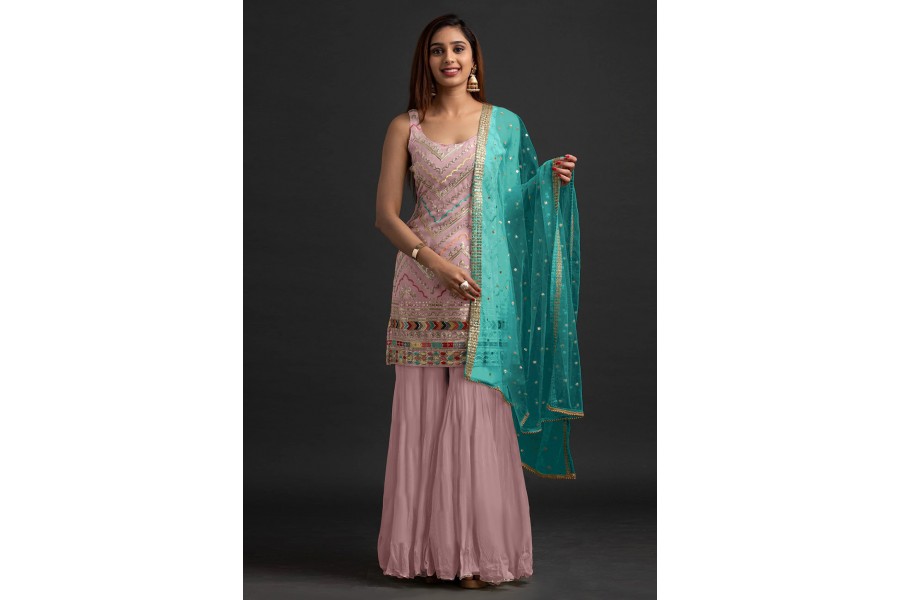 Dusty Pink Lehenga style Suit Faux Georgette
