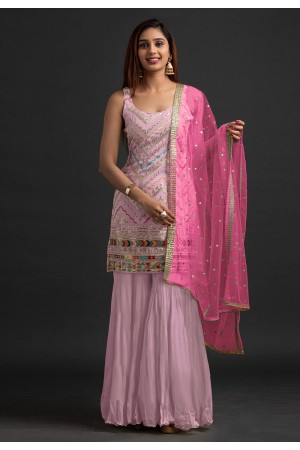 Faux georgette pakistani suit in Pink colour 1003F