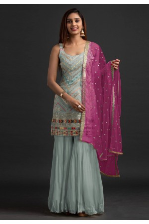 Faux georgette sharara suit in Sky blue colour 1003E