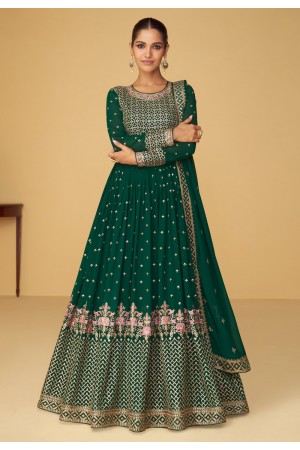 Georgette abaya style Anarkali suit in Green colour 9361