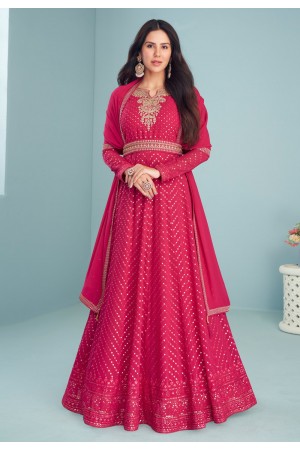 Georgette abaya style Anarkali suit in Magenta colour 9291