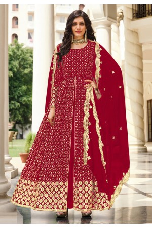 Georgette abaya style Anarkali suit in Maroon colour 2071D