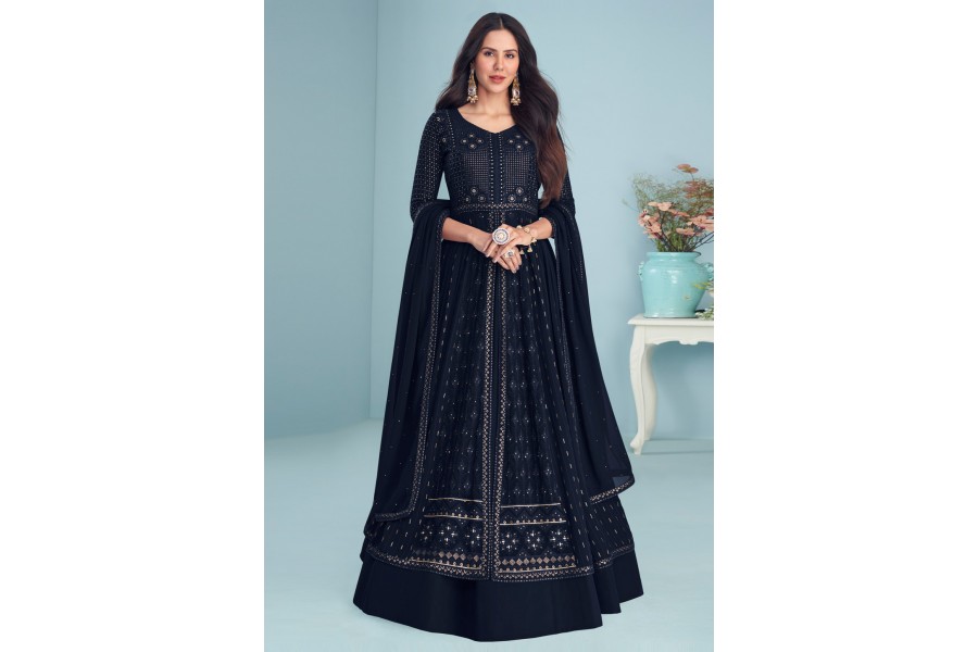 Lavender Ombre Slit Georgette Skirt Style Anakali Suit