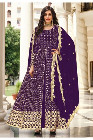 Georgette center slit Anarkali suit in Purple colour 2071C