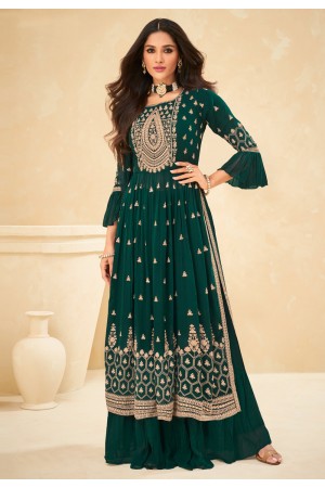Georgette embroidered kameez with palazzo in Green colour 9205
