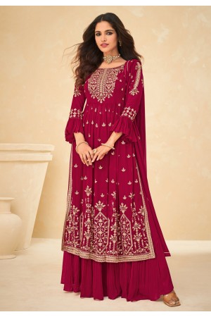 Georgette embroidered kameez with palazzo in Magenta colour 9207