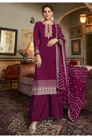 Georgette embroidered pakistani suit in Magenta colour 137