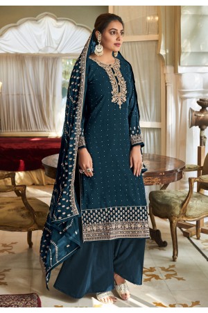 Georgette embroidered pakistani suit in Teal colour 135