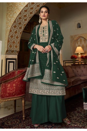 Georgette embroidered palazzo suit in Green colour 136