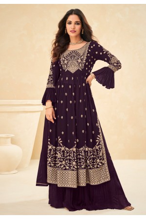 Georgette embroidered palazzo suit in Purple colour 9208