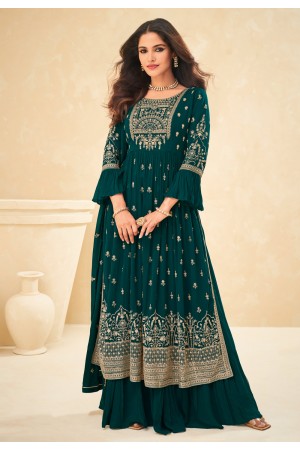Georgette embroidered palazzo suit in Teal colour 9206