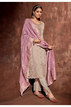 Georgette pant style suit in Beige colour 2201