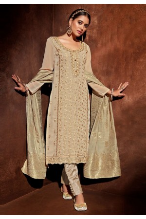 Georgette pant style suit in Beige colour 2205