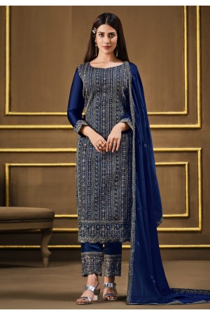 Georgette pant style suit in Navy blue colour 4895