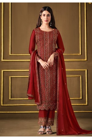 Georgette pant style suit in Red colour 4891