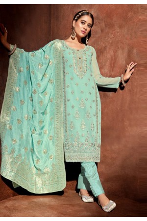 Georgette pant style suit in Sky blue colour 2203