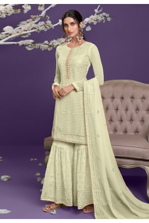 Georgette sharara suit in Pista green colour 2038