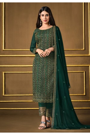 Georgette straight cut suit in Green colour 4892