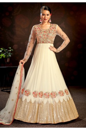 Net Anarkali suit in Off white colour 7914