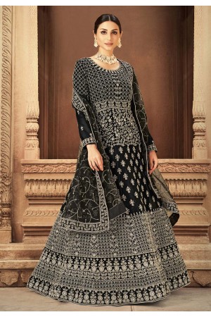 Net abaya style Anarkali suit in Black colour 3207
