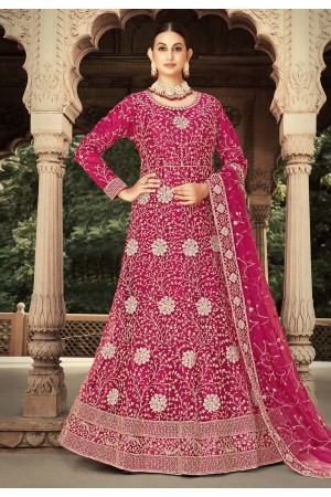 Net abaya style Anarkali suit in Magenta colour 3209