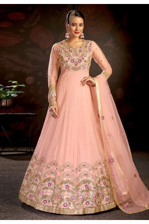 Net abaya style Anarkali suit in Pink colour 7913