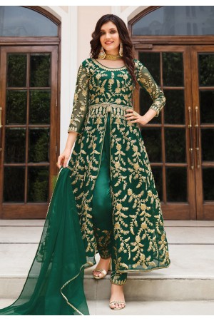 Net embroidered pakistani suit in Green colour 2067