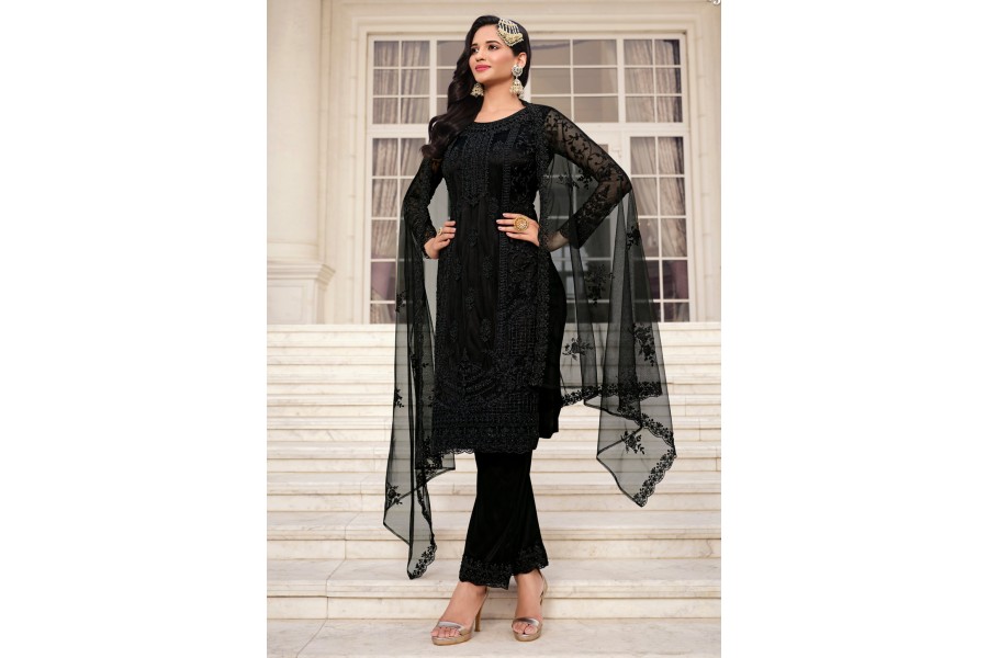 Black Traditional Designer Readymade Pant Suit With Embroidery Sequins Work