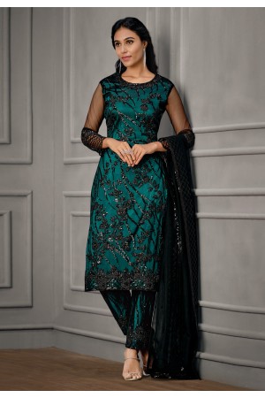 Net kameez with pant in Green colour 4929