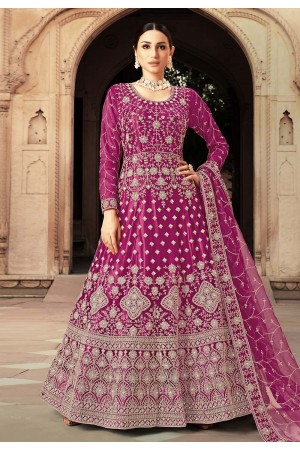 Net long Anarkali suit in Magenta colour 3206