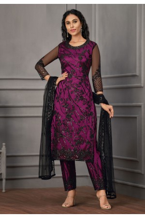 Net pant style suit in Magenta colour 4924