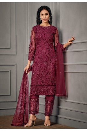 Net pant style suit in Magenta colour 4926