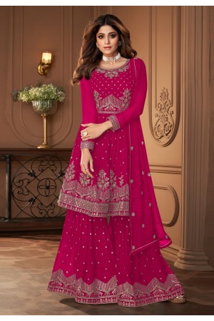 Shamita shetty Georgette sharara suit in magenta colour 8696D