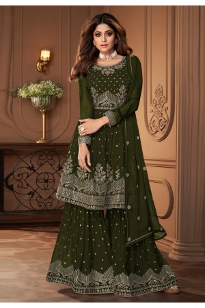 Shamita shetty Georgette sharara suit in mehndi colour 8696C