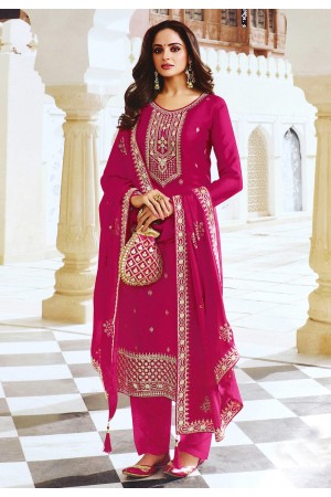 Silk pakistani suit in Magenta colour 13616