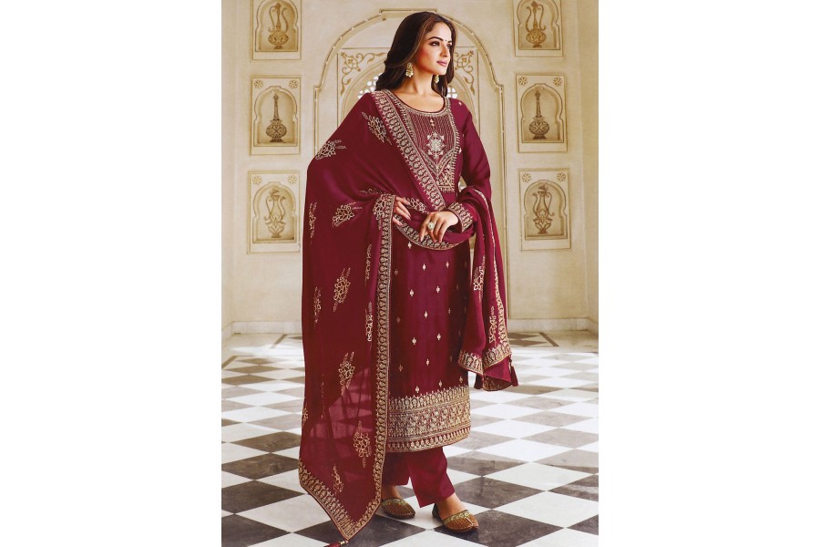 Maroon Net Pant Pakistani Suit main image 1