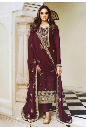 Silk pakistani suit in Wine colour 13614