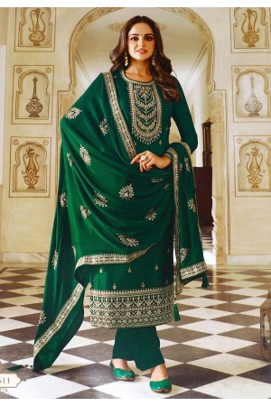 Silk pant style suit in Green colour 13611
