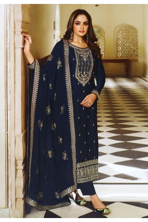 Silk pant style suit in Navy blue colour 13615