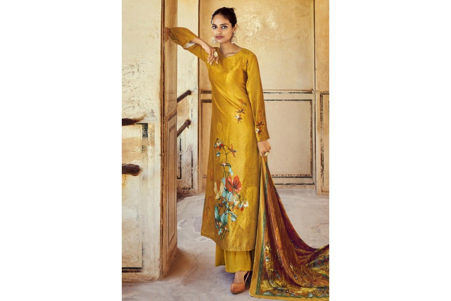 Mustard Straight Printed Palazzo