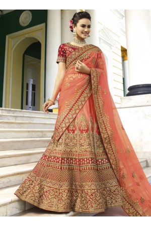 Peach heavy embroidered Indian wedding lehenga choli 13175