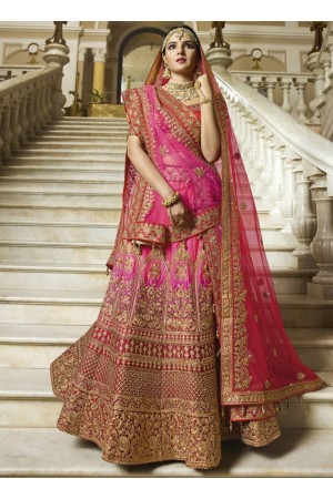 Pink heavy embroidered Indian wedding lehenga choli 13177