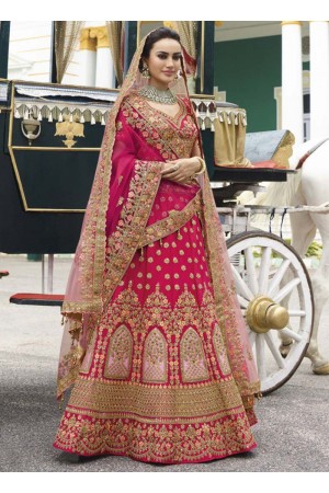 Pink heavy embroidered Indian wedding lehenga choli 13179