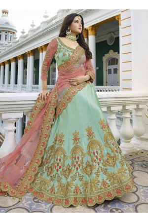 Sky blue heavy embroidered Indian wedding lehenga choli 13174