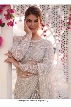 Bollywood Jacqueline Fernandez inspired net white saree