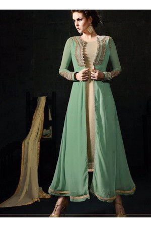 Pista green color georgette and lycra party wear anarkali kameez