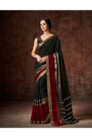 Charmi Smoky Black Festive Wear Cotton Saree